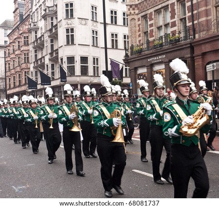 LONDON, UK- JANUARY 1: The Corning Painted Post West High School Marching Band from New York participates in the New Years Day Parade on January 1, 2001 in London, UK.
