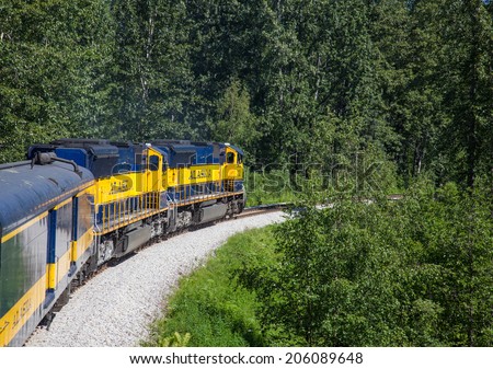 SOUTH CENTRAL ALASKA  JULY 5.  Tourists ride the Alaska Railroad train to Denali National Park on a beautiful sunny day on July 5 in South central Alaska.