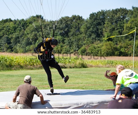 ELLINGTON, CT - SEPT 4:  Sky divers compete in the North American Cup, a sky diving accuracy competition, next to the Ellington Airport on September 4, 2009 in Ellington, Connecticut.