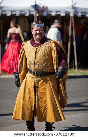 HEBRON, CT - SEPTEMBER 26 :  Richard Rininsland portrays King Arthur at the opening day of the Connecticut Renaissance Faire September 26, 2009 in Hebron, CT.