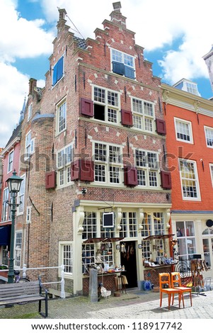 An old building with an antique shop. Netherlands, Delft