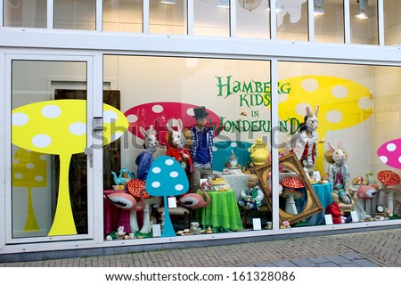 GORINCHEM, THE NETHERLANDS - MARCH 30 : Show-window of shop of goods for kids on March 30, 2012 in Gorinchem. Netherlands