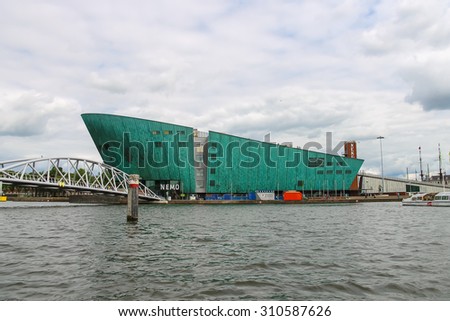 Amsterdam, Netherlands - June 20, 2015: The Nemo Museum,the largest science childrens museum and center of tourism in Amsterdam.