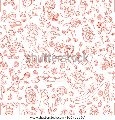 seamless pattern with doodles of children (vector version in available in my gallery)
