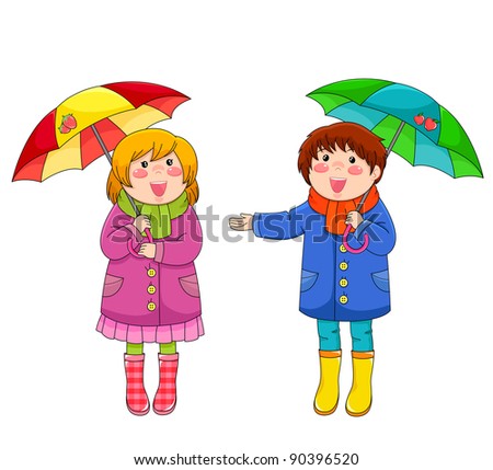 Boy And Girl Standing With Umbrellas Stock Vector Illustration 90396520 ...