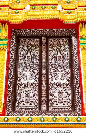 ancient painting art on thai temple windows