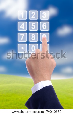 business man hand with transparent telephone buttons