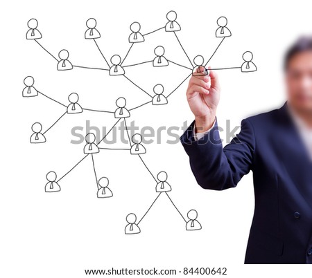 business man hand writing social network on whiteboard