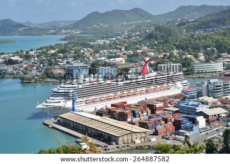 CASTRIES ST LUCIA CARIBBEAN 19  January  2015:  Large Ocean liner  in Capital of St Lucia