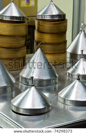 Chinese Bamboo Steamed for dimsum in  restaurant kitchen