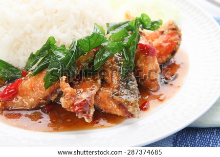 Spicy fried salmon with Chili Sweet Sauce, Thai Food