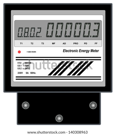 Illustration of electronic energy meter on a white background