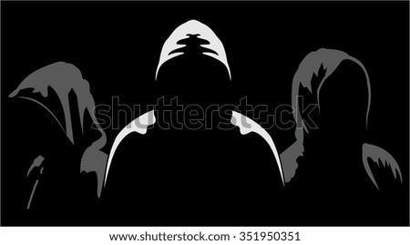 Illustration Of Three Silhouettes Of Anonymous On A Black Background ...