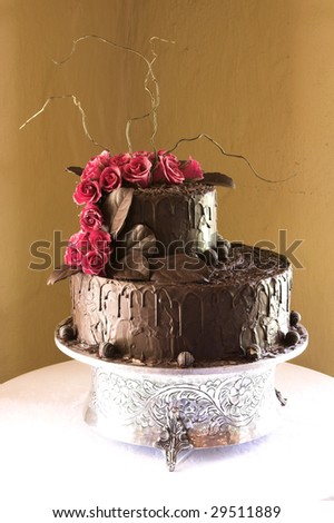 Pink and Chocolate floral design wedding cake