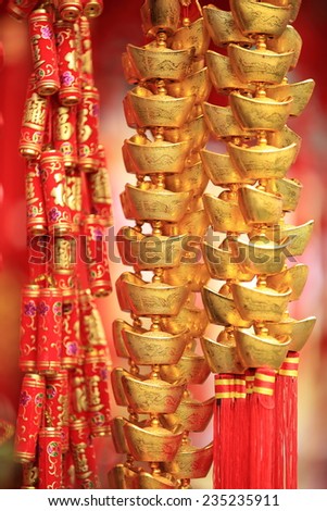 chinese new year decorations.fake gold ingot best wishes for wealthy in the coming new year
