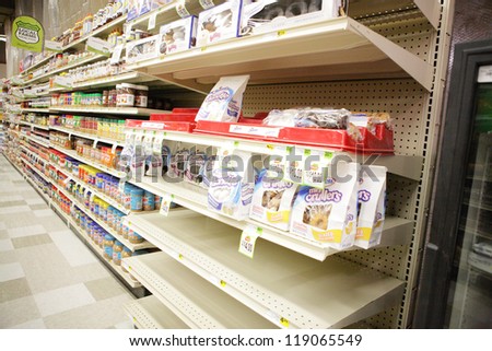 MADISON,WI-NOV16: Grocery store shelves empty out as customers buy up Hostess Brand snacks such as Twinkies after Hostess announces it is filing bankruptcy and closing  plants, on Friday Nov 16, 2012.