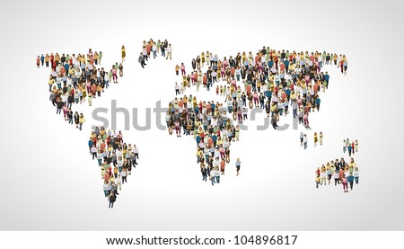 Group of people making a earth planet shape