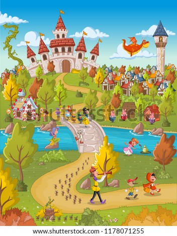 Magic world with fairy tale characters. 