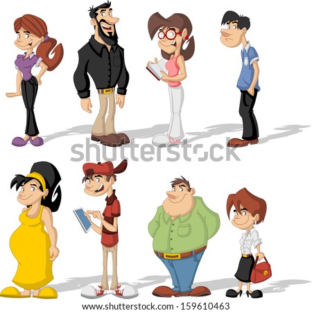 Group of cute happy cartoon people