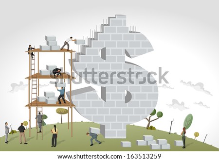 Business people building a money symbol