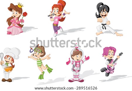Group of cartoon girls wearing different costumes Stock fotó © 