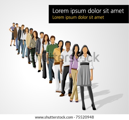 Template of a group of business and office people in a row