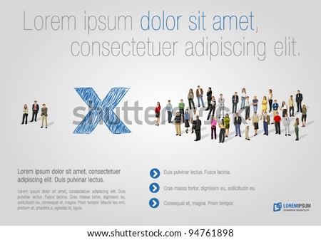Template for advertising brochure with two groups of business people