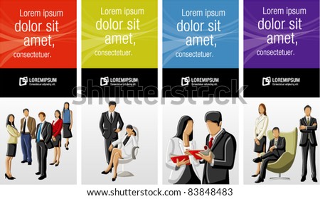 Colorful templates for advertising brochure with business people