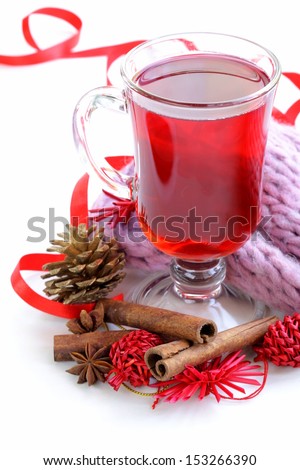 Christmas drink (mulled wine, tea) with cinnamon and star anise
