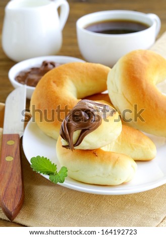 bread rolls with  chocolate nut paste for breakfast