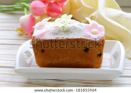 Easter festive fruitcake decorated with sweet flowers