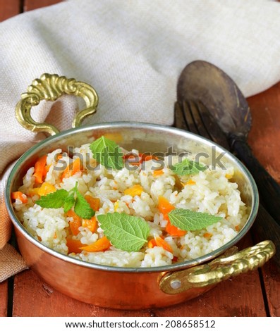 rice dish with carrots and mint cooked in Indian style