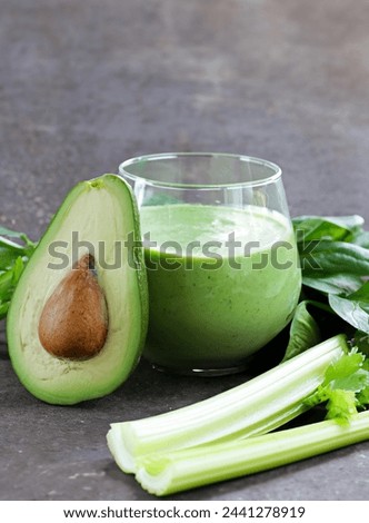 Similar – Foto Bild Gesunder grüner Smoothie im Glas auf schwarzem Stein