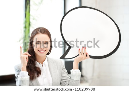 picture of smiling businesswoman with blank text bubble