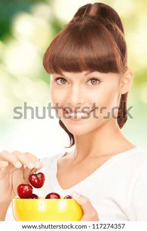 bright picture of lovely woman with cherries