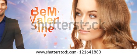 bright picture of lovely woman thinking about hansdome man
