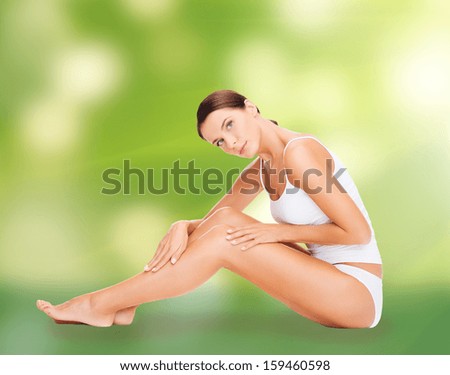 health and beauty, eco, bio, nature concept - beautiful woman in white cotton underwear
