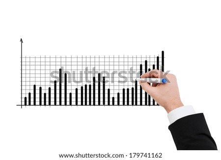 business and advertisement concept - close up of businessman drawing chart