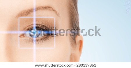 picture of beautiful woman pointing to eye