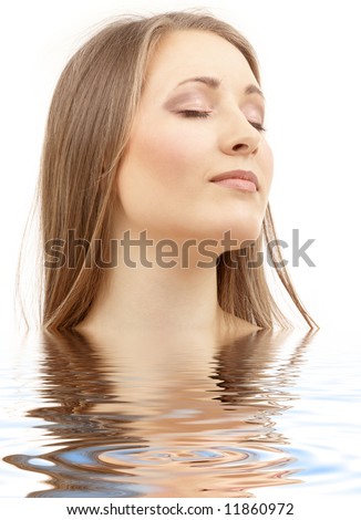 bright picture of beautiful woman with closed eyes in water