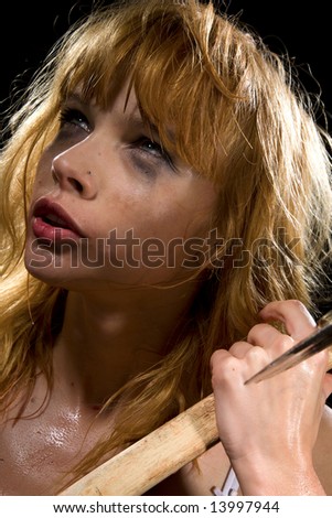 dark bizarre portrait of wild and dirty redhead girl