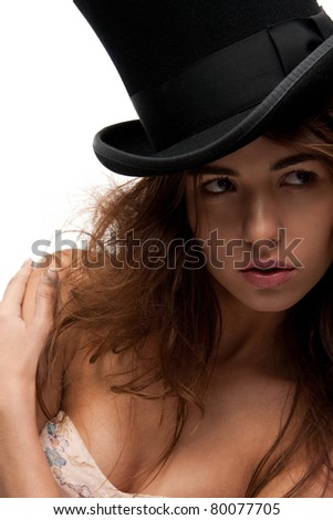bright picture of lovely woman in top hat