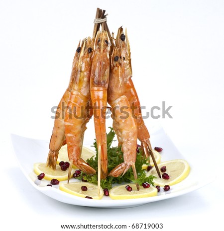 prawns in a plate with a festive food styling