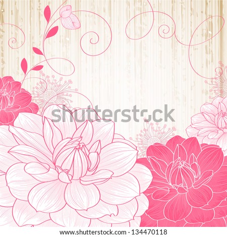 Hand-Drawing Floral Background With Flower Dahlia. Stock Vector ...