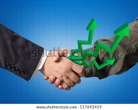 Business man and Engineer handshake with world Graph