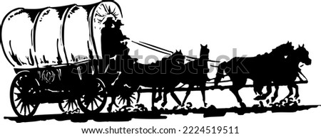 Horse Drawn Covered Wagon Vector Illustration