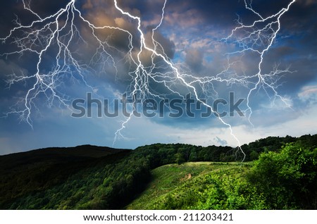 Thunderstorm with lightning in mountain