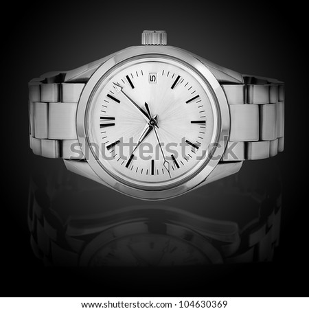 Wrist watch isolated on black background.
