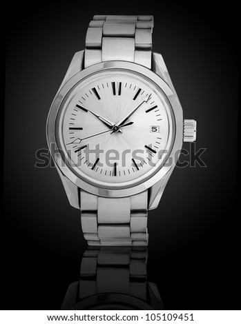 Wrist watch isolated on black background.