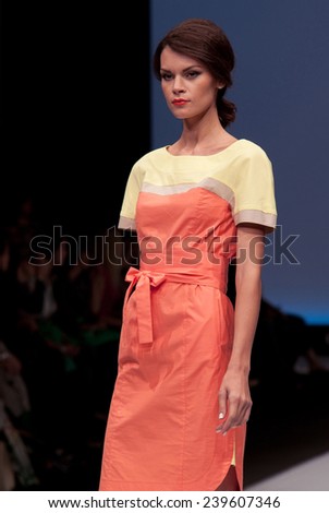 MOSCOW, RUSSIA - SEPTEMBER 04: INTERNATIONAL FASHION TRADE SHOW, Designers present their collections for spring-summer 2015 on September 04, 2014 in Moscow, Russia.